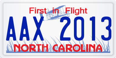 NC license plate AAX2013