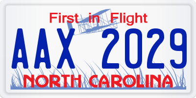 NC license plate AAX2029