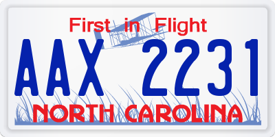 NC license plate AAX2231