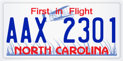 NC license plate AAX2301
