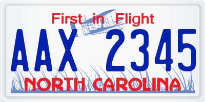 NC license plate AAX2345