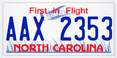 NC license plate AAX2353