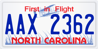 NC license plate AAX2362