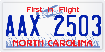 NC license plate AAX2503