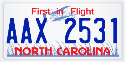 NC license plate AAX2531