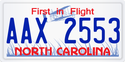 NC license plate AAX2553