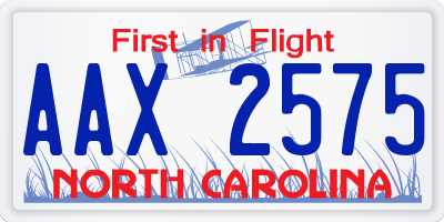 NC license plate AAX2575