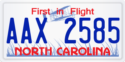 NC license plate AAX2585