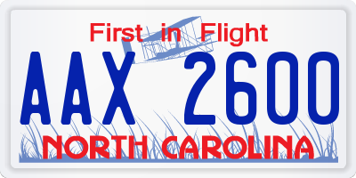 NC license plate AAX2600