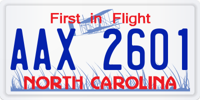 NC license plate AAX2601