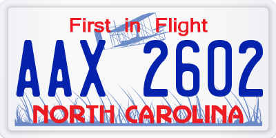 NC license plate AAX2602