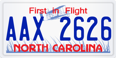 NC license plate AAX2626