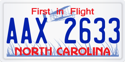 NC license plate AAX2633