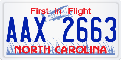 NC license plate AAX2663