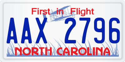 NC license plate AAX2796
