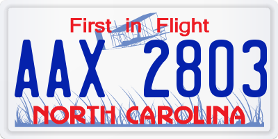 NC license plate AAX2803