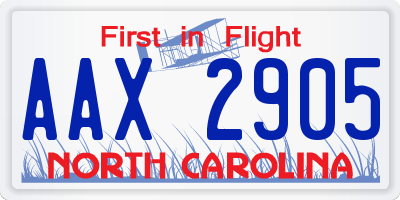 NC license plate AAX2905