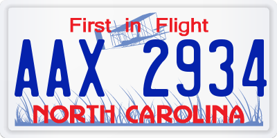 NC license plate AAX2934