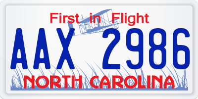 NC license plate AAX2986