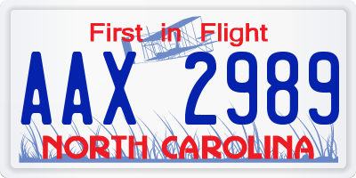 NC license plate AAX2989