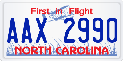 NC license plate AAX2990