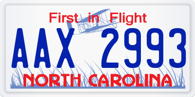 NC license plate AAX2993