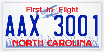 NC license plate AAX3001