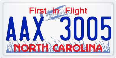 NC license plate AAX3005