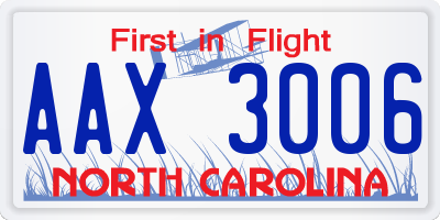 NC license plate AAX3006