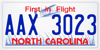 NC license plate AAX3023