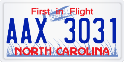 NC license plate AAX3031