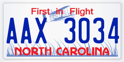 NC license plate AAX3034