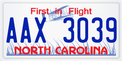 NC license plate AAX3039