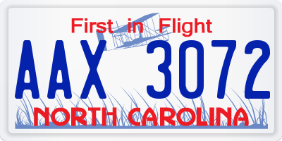 NC license plate AAX3072