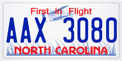 NC license plate AAX3080