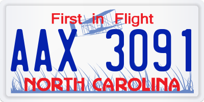 NC license plate AAX3091