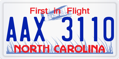 NC license plate AAX3110