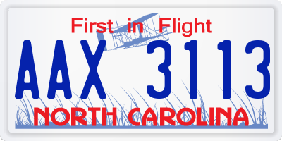 NC license plate AAX3113