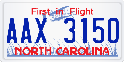 NC license plate AAX3150