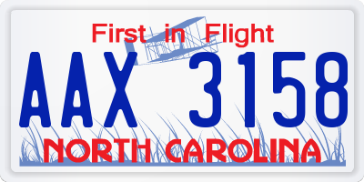 NC license plate AAX3158