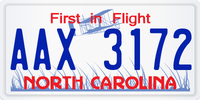 NC license plate AAX3172