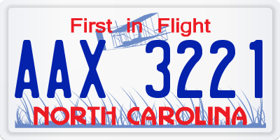 NC license plate AAX3221