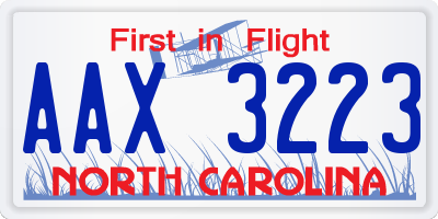 NC license plate AAX3223