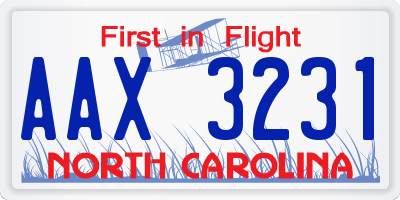 NC license plate AAX3231