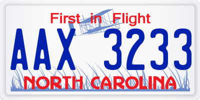 NC license plate AAX3233