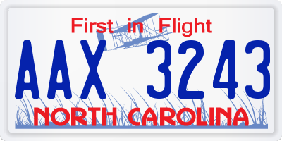 NC license plate AAX3243