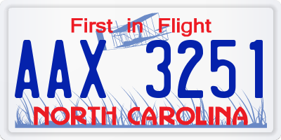NC license plate AAX3251