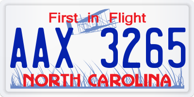 NC license plate AAX3265