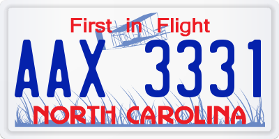 NC license plate AAX3331