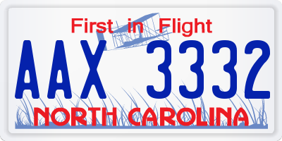 NC license plate AAX3332